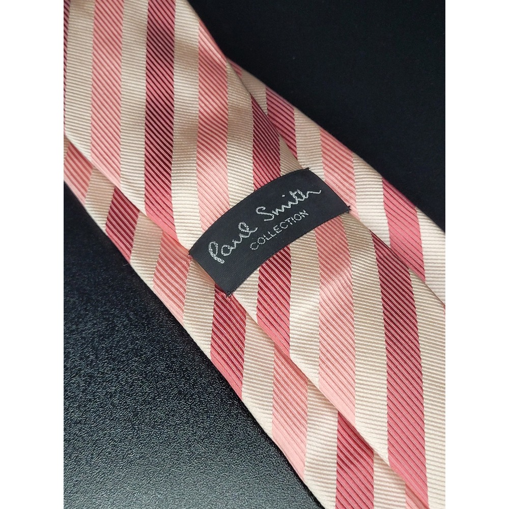 Paul Smith Collection Mens Silk Necktie Pink Cream Stripe Made in England